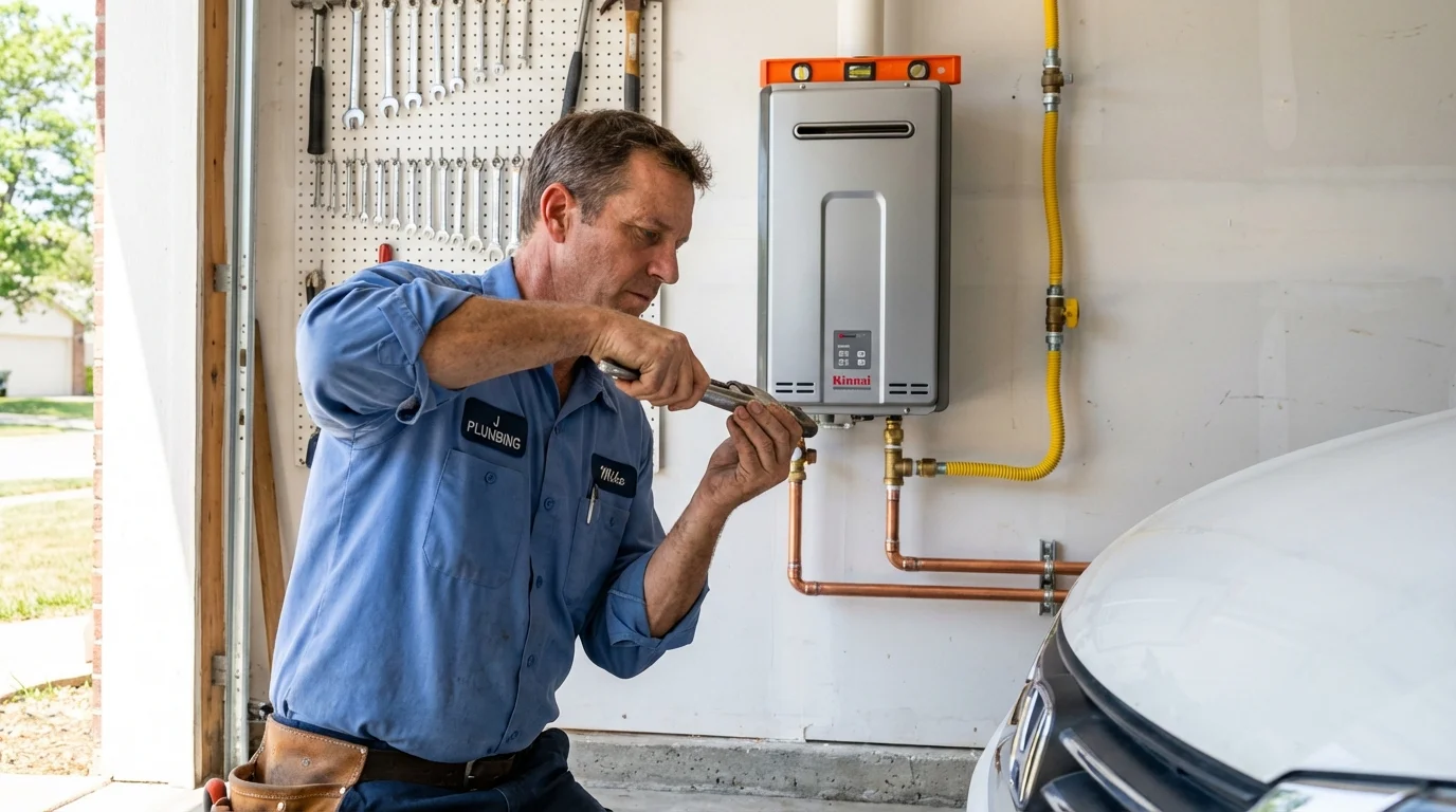 Tankless water heater installation by a Johns Plumbing LLC plumber in Franklin