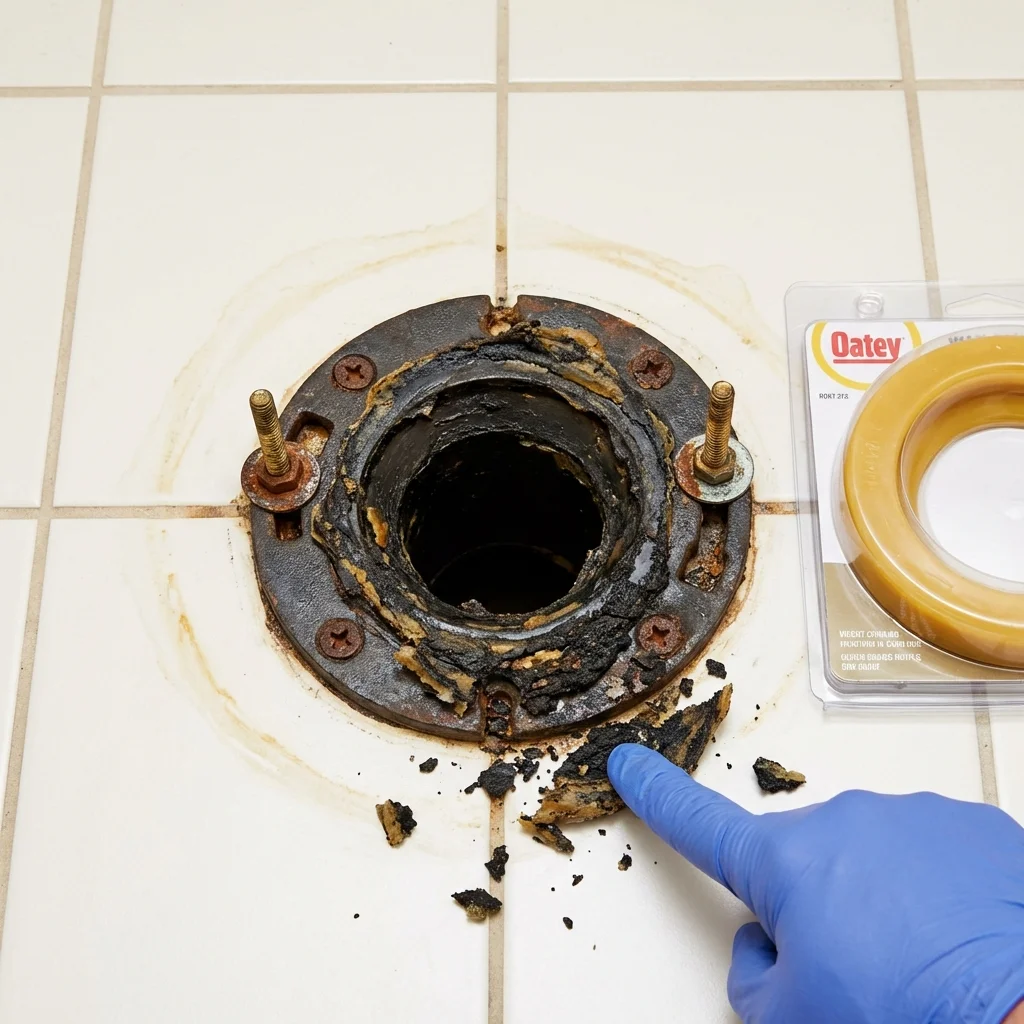 Failed wax ring showing water seepage at the base of a toilet in a Franklin, TX home