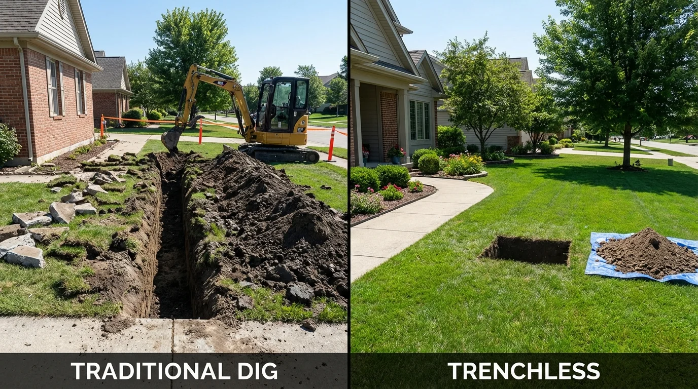 Trenchless sewer repair with minimal yard damage versus traditional excavation in Franklin, TX
